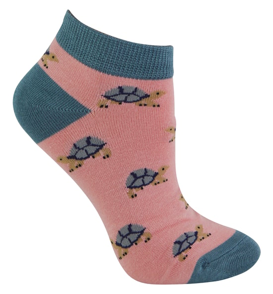 Calcetines de Bambú para Mujer | Miss Sparrow | Calcetines Bajos Transpirables para Mujer - Tortugas (Rosa) - Image 1