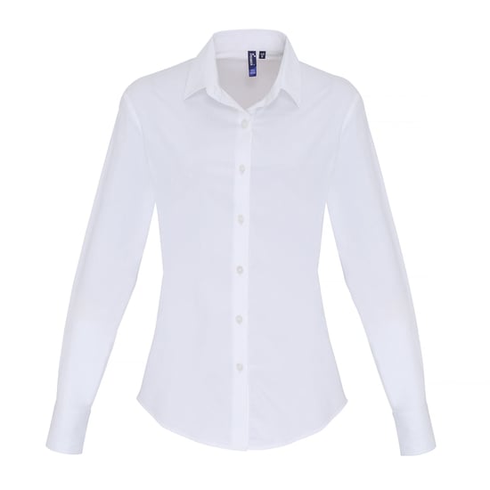 Premier Womens/Ladies Stretch Fit Poplin Long Sleeve Blouse (White) - Image 1