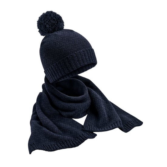 Beechfield Unisex Adult Flecked Knitted Hat And Scarf Set (Navy)