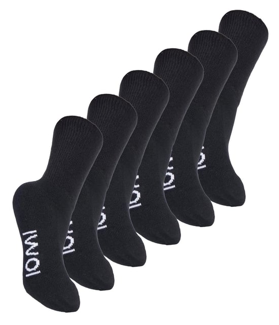 IOMI - Paquete múltiple de 6 pares de calcetines de algodón para niños diabéticos con agarre suave - Negro - Image 1