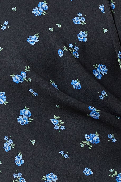 Blue Ditsy Shirred Cuff Blouse