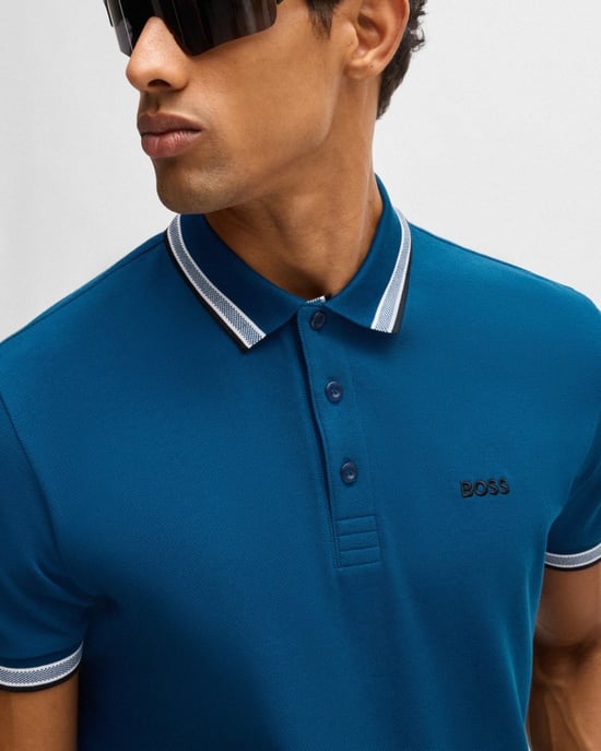 BOSS Green Paddy Mens Cotton-Piqué Polo Shirt with Contrast Logo