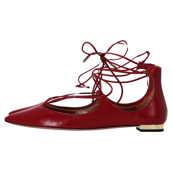 Aquazzura Christhy Lace-Up Ballet Flats in Red Leather - Image 2