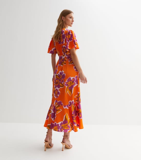 Large Floral Print Wrap Occassion Midi Dress