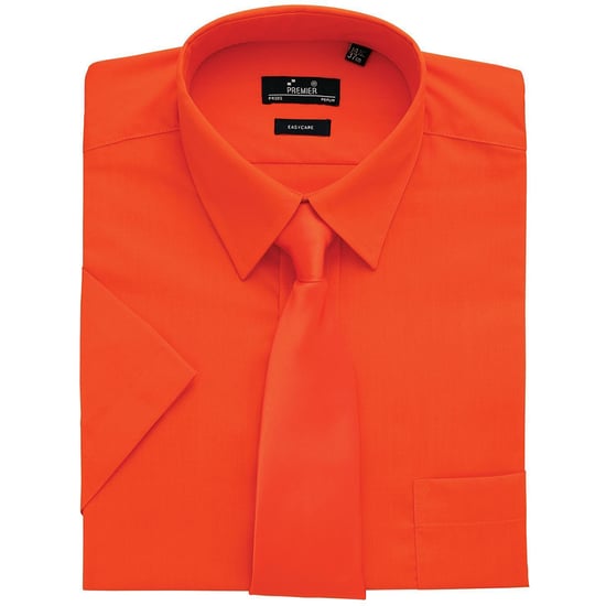 Premier Mens Short Sleeve Formal Poplin Plain Work Shirt (Orange) - Image 2