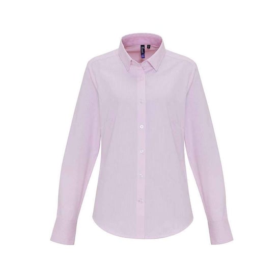 Premier Womens/Ladies Striped Oxford Long-Sleeved Formal Shirt (White/Pink) - Image 1