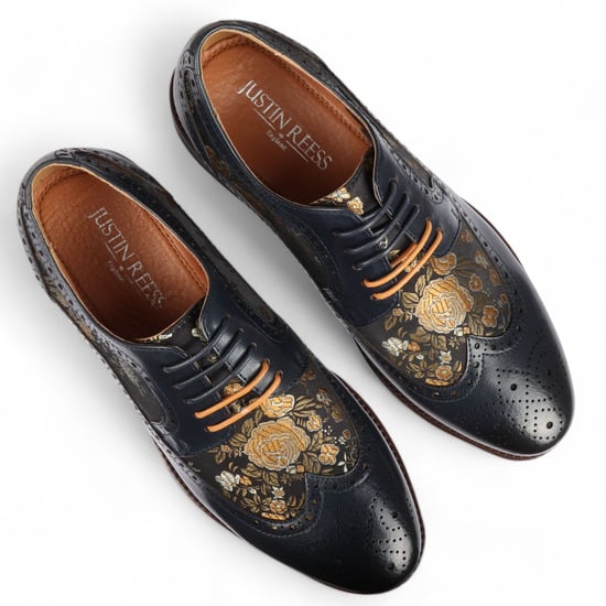 Zapatos de vestir brogue de cuero azul marino con estampado floral para hombre Justin Reess - Ross - Image 6