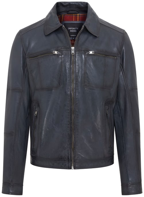 Mens Blue Classic Leather Biker Jacket - Bettles