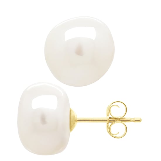 Earrings Yellow Gold - Real Cultured Freshwater Pearls Baroque 10-11 mm - Image 1