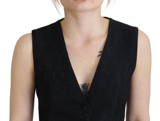 Top sin mangas de terciopelo negro brocado de mujer Dolce & Gabbana con botones - Image 4