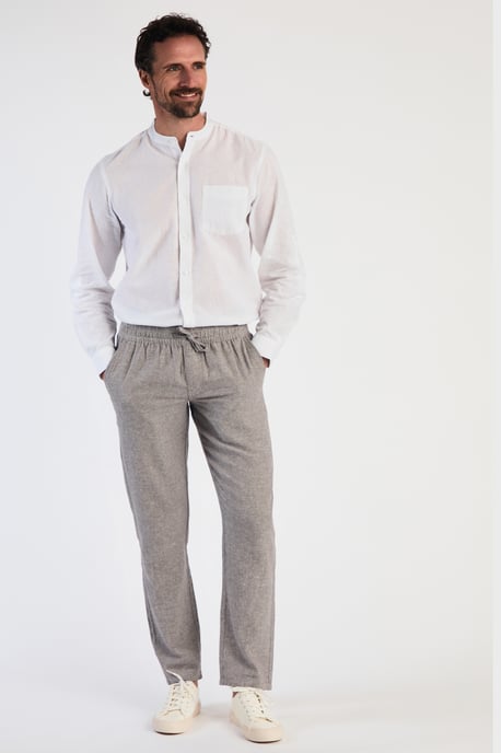 Grey Linen Blend Straight Leg Trousers