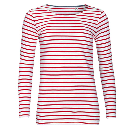 SOLS Womens/Ladies Marine Long Sleeve Stripe T-Shirt (White/Red) - Image 1