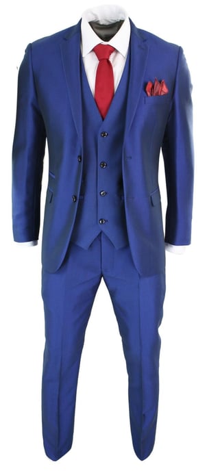 Traje Clásico Brillante Azul Real de Tres Piezas para Hombre - Image 3