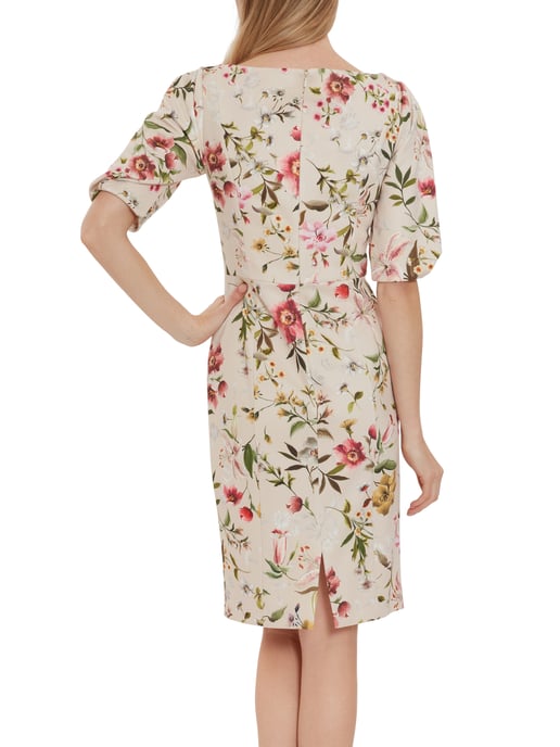 Gina Bacconi Matia Floral Scuba Dress in Natural
