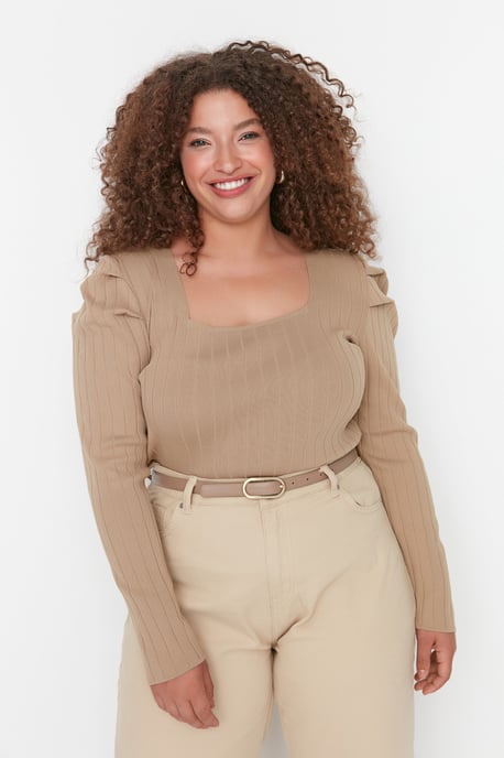 Trendyol Women's Balloon Sleeve bodycone Straight Plus Size Blouse - Image 1