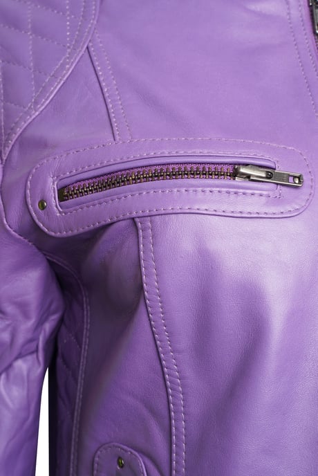 Pelle D’annata Ladies Real Leather Biker Jacket in Purple
