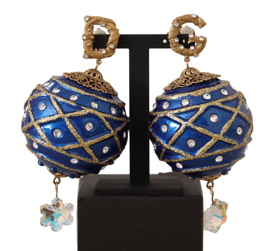 Pendientes de Clip en Forma de Bola de Navidad Azul de Cristal de Latón Dorado para Mujer de Dolce & Gabbana - Image 1
