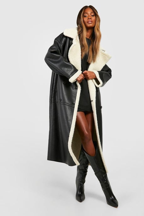 Borg Trim Maxi Aviator Coat - Image 2