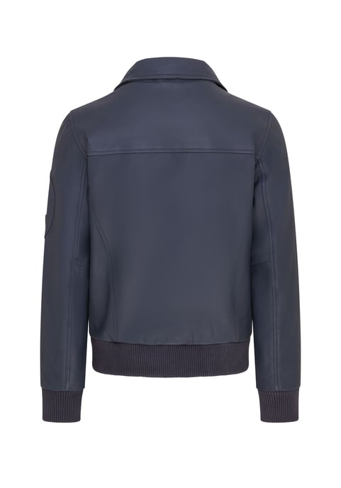 Mens Navy Blue A2 Cowhide Leather Bomber Jacket-Eura