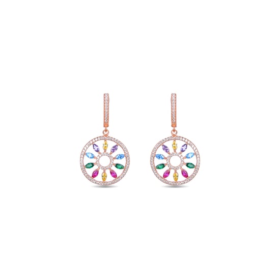 Pendientes Luxenter con cierre catalán mobel de plata de ley 925 y circonita multicolor con acabado en baño oro rosa de 18 quilates - Image 1