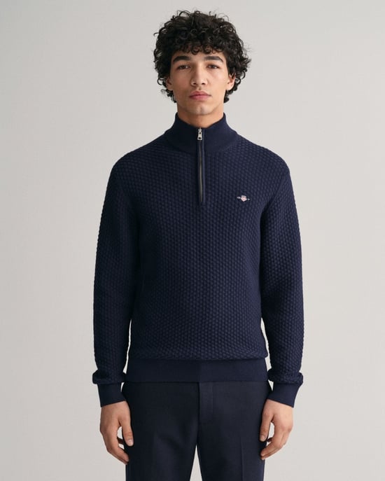 GANT Mens Cotton Texture Half Zip Cardigan