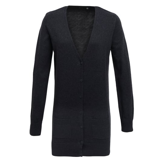 Premier Womens/Ladies Longline V Neck Knitted Cardigan (Charcoal) - Image 1