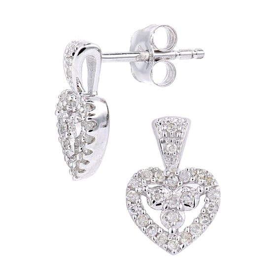 9ct White Gold Diamond Hearts Cluster Earrings