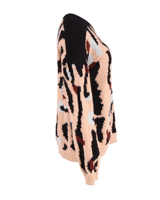 Chloe Printed Chunky Knit Sweater in Multicolor Cashmere - Image 2