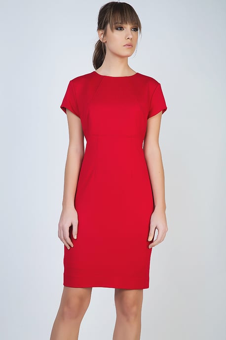 Vestido rojo de manga corta en tejido elástico - Image 1