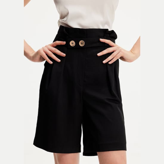 High waist and pleats bermuda shorts - Image 1