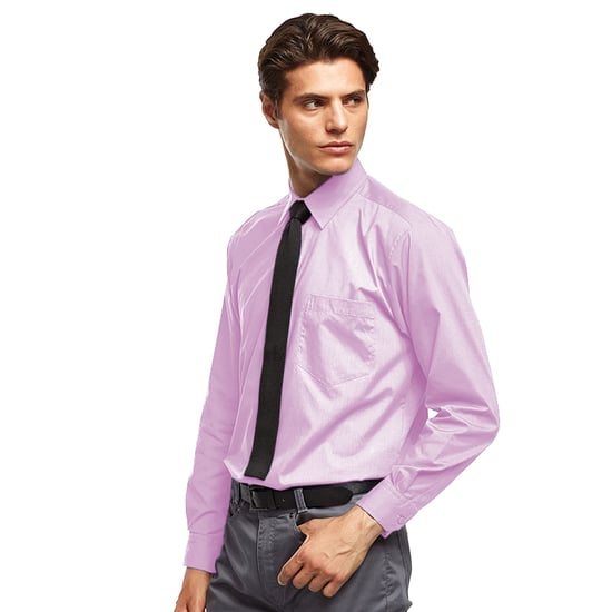 Premier Mens Premier Poplin Long-Sleeved Formal Shirt (Pink) - Image 2