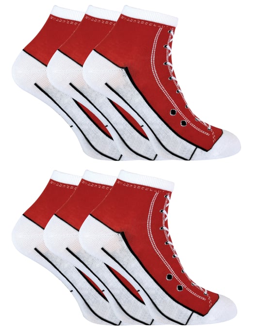 6 Pares de Calcetines Multipack que Parecen Zapatos | Snob de Calcetines | Novedad Divertidos Calcetines Converse con Cordones - Rojo - Image 1