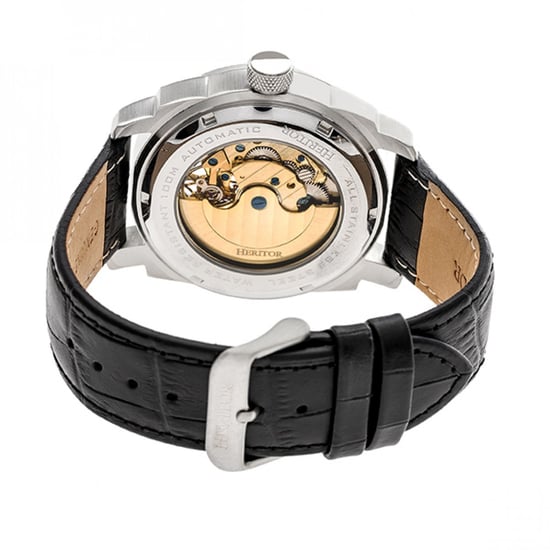 Heritor Automatic Helmsley Semi-Skeleton Leather-Band Watch