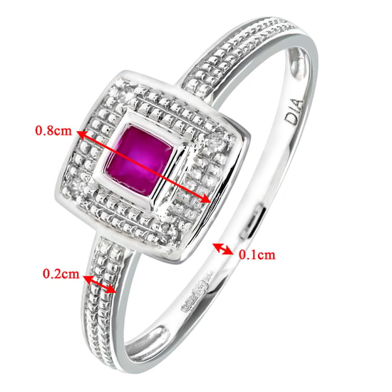 Ladies 9ct White Gold Diamond and Ruby Cluster Ring