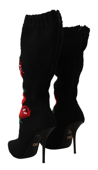 Calcetines Negros Elásticos Dolce & Gabbana Botines de Rosas Rojas para Mujeres - Image 3