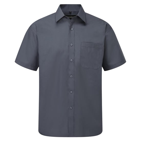 Russell Collection Mens Short Sleeve Poly-Cotton Easy Care Poplin Shirt (Convoy Grey) - Image 1