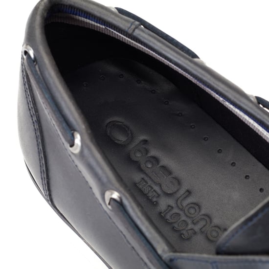 Base London Stern Leather Men's Navy Boat Shoes - Image 6