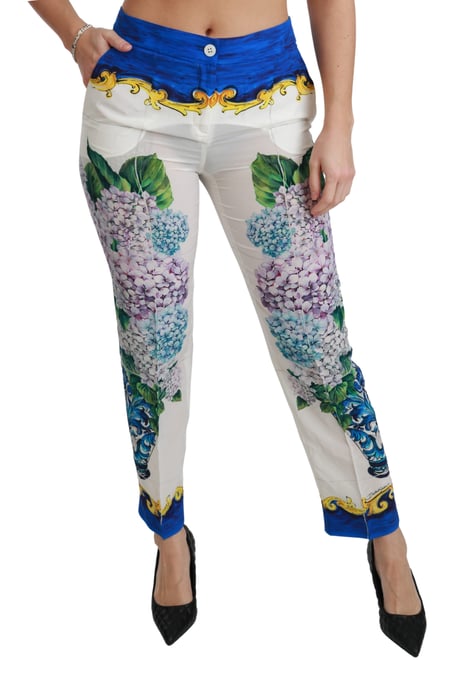 Pantalones de Seda Blancos de Hortensia de Cintura Media de Dolce y Gabbana - Image 6