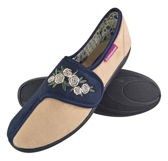 Dunlop - Pantuflas de velcro florales de espuma viscoelástica ajustables para señoras mayores - Image 1