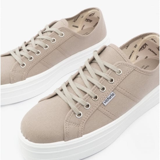 BARCELONA Womens Platform Canvas Trainers Beige