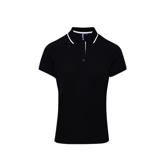 Premier Womens/Ladies Contrast Coolchecker Polo Shirt (Black/White) - Image 1