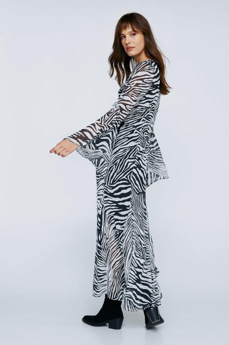 Animal Print Chiffon Long Sleeve Maxi Dress