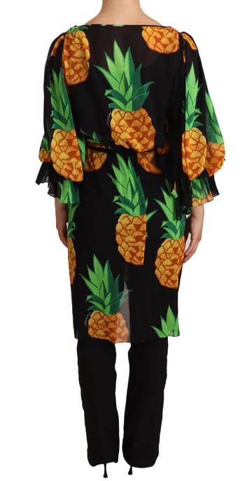Vestido de Seda Stretch Negro con Estampado de Ananas de Mujer Dolce & Gabbana - Image 3