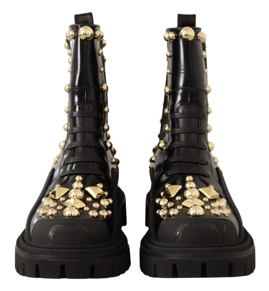 Botas de combate negras de cuero con tachuelas para mujer de Dolce & Gabbana - Image 2