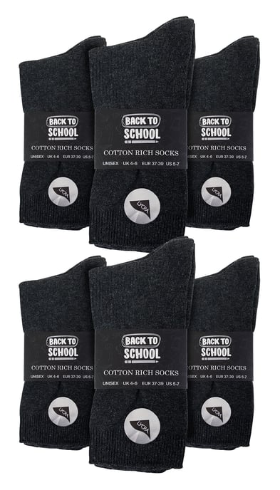 12 Pair Multipack Kids Plain School Socks | Boys & Girls | 3 Sizes | Sock Snob Childrens Cotton Rich Socks - Grey