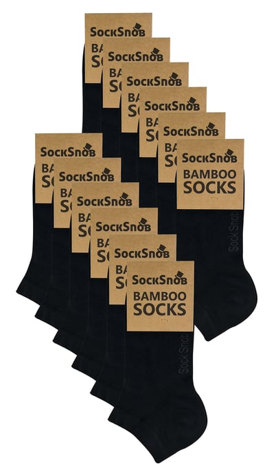 12 Pair Multipack Mens Bamboo Trainer Socks | Breathable Socks - Black - Image 2