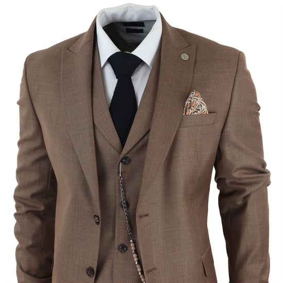 Traje clásico de 3 piezas en color marrón liso para hombre - Image 3