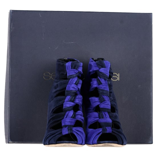 Sergio Rossi Bi-Color Cut Out Ankle Boots in Blue Suede - Image 2