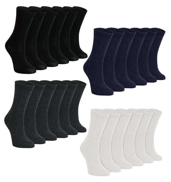 Paquete múltiple de 24 pares de calcetines escolares de punto de algodón liso en negro/blanco/gris/azul marino para niños y niñas - Surtido - Image 1