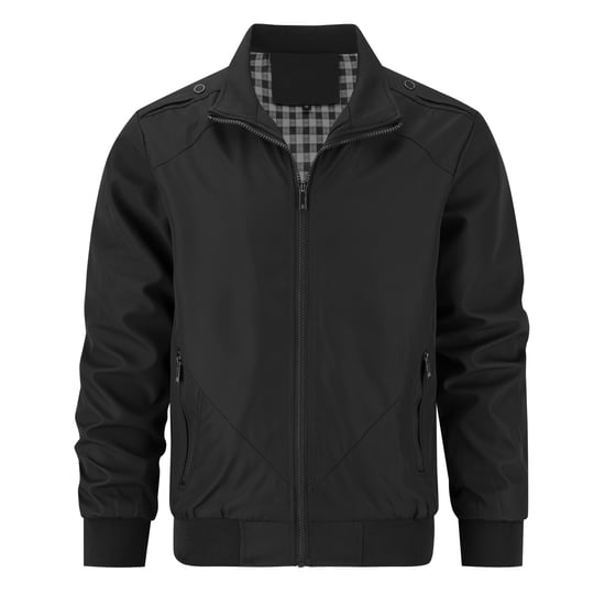 Men's Bomber Jacket with Stand-Up Collar, Transitional Jacket for Autumn, Casual Sports Jacket Black - Image 2